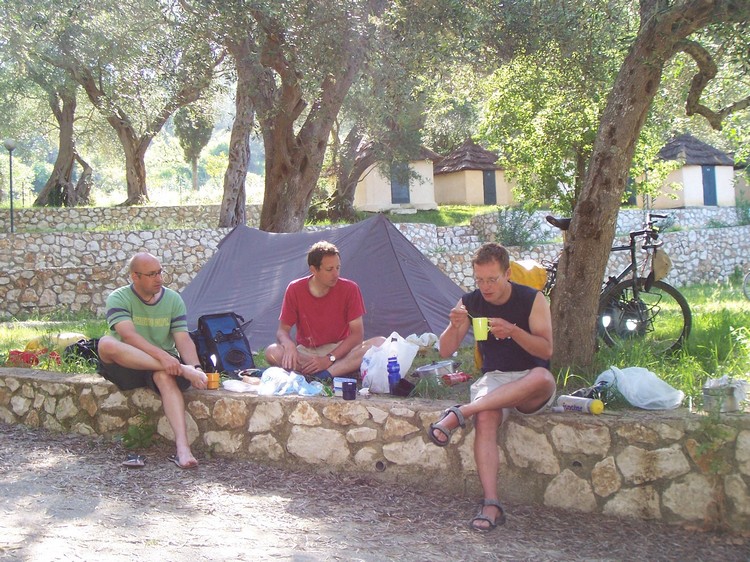 On the camping of Corfu. From left to right: Marc, me and Marco