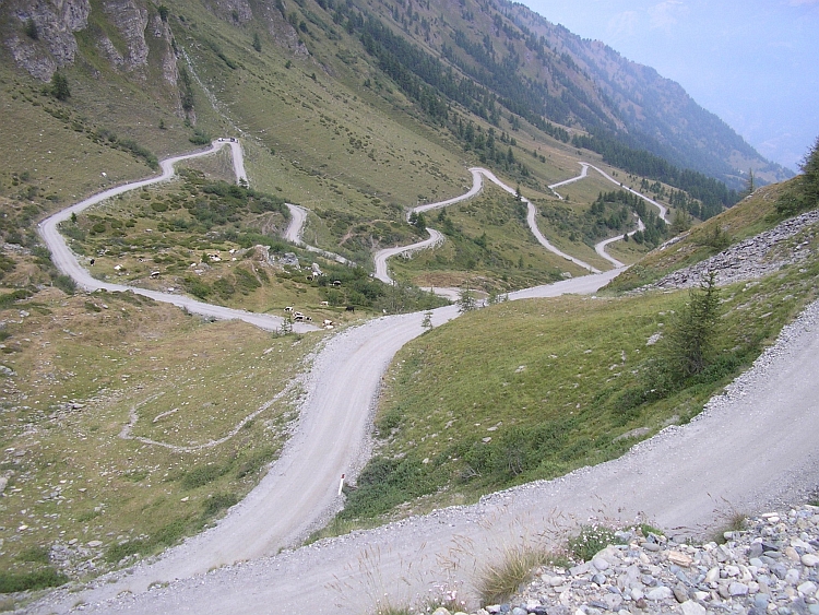 Looking down on the ascent to the Colle delle Finestre from Susa