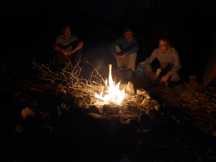 Marc (left), Marco (right) and I (center) near the campfire. Picture of Willem Hoffmans