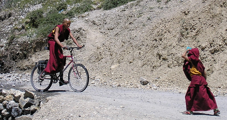 Help! They are taking away our bicycles. Dhankar Monastery