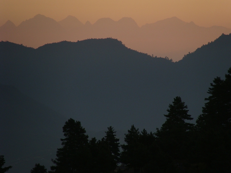 Sunrise at Daman. The third peak from the left is Mount Everest